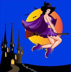 sexual witch flying on broom