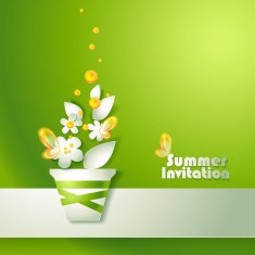 Card with stylized flowers in pot