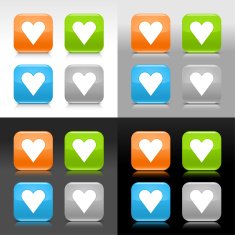 Heart sign orange green blue gray glossy rounded square button