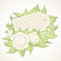 Background with roses leaves and tag