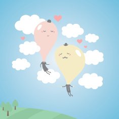 Romantic balloons in the sky with clouds
