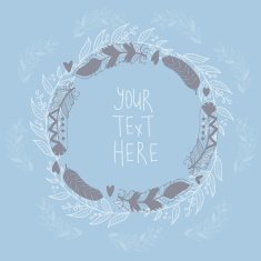 Round wreath with place for your text and feathers