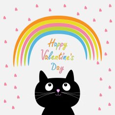 Rainbow and pink heart rain cat Flat design Valentines day N2