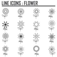 flowers outline icon set
