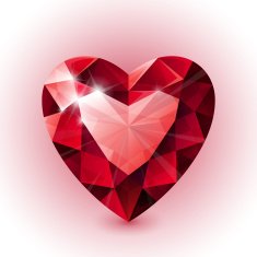 Red shining ruby heart shape on white background