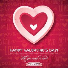 Red valentines day greeting card with heart and wishes text N3