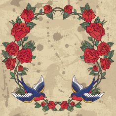 Old school frame with roses and birds N8