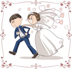 Running Groom Chased by Bride Funny Vector Cartoon