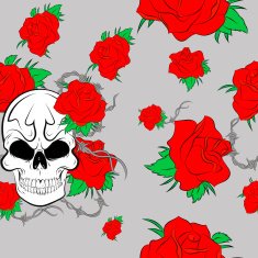 Vector Seamless Pattern with roses and skulls N2