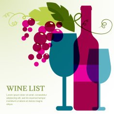 Wine bottle glass and branch of grape with leaves N2