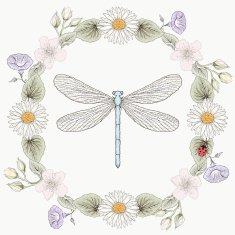 floral frame and dragonfly vintage engraving style