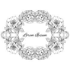 Wreath of flowers with space for text Line Art monochrome N2