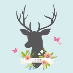 Deer head with floral banner