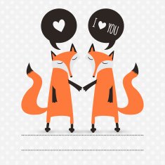 Romantic greeting card with fox I love you