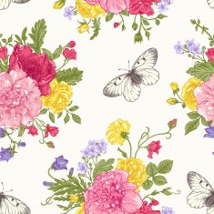 Seamless pattern flowers and butterflies N7