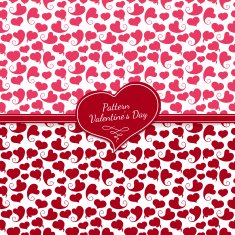 Set of seamless patterns pink and red hearts