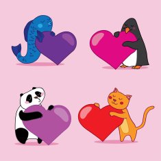 kawaii animals with heart