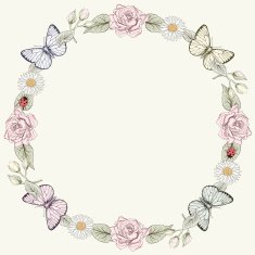 Floral frame and butterflies in engraving style N2