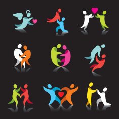 Set of love themed logo vector icons multicolored series