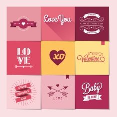 set of nine Valentine's day stickers