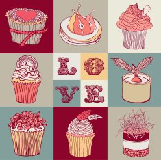 Vintage card with cupcakes N3