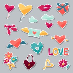 Set of Valentine's and Wedding stickers