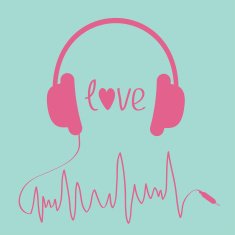 Pink headphones with cord in shape of cardiogram Love card