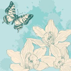 Vintage card with butterfliy and orchids N2