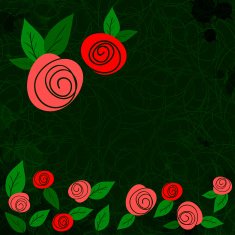 Template with laconic sketch roses and leaves N2