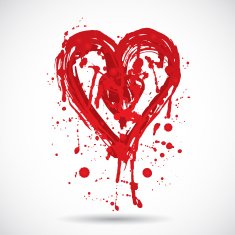 Grunge background with bright red heart paint splash Vector