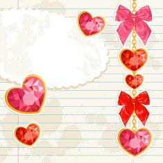 Card with Shiny ruby heart pendants