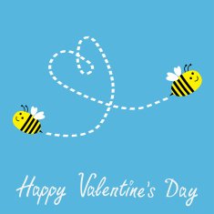 Two flying bees Dash heart in the sky Valentines Day