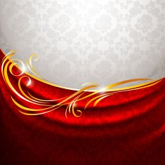 Red fabric drapes on gray background vector N2