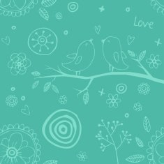 Bright seamless pattern with cute birds on branch