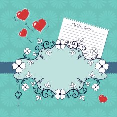 Romantic vignette with flowers and hearts N2