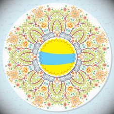 ornate circle floral card with text banner