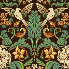 Vintage seamless pattern Birds in flowers N4