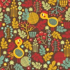 Seamless texture with cute birds of fall