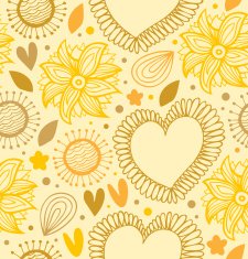 yellow backdrop with hearts and flowers