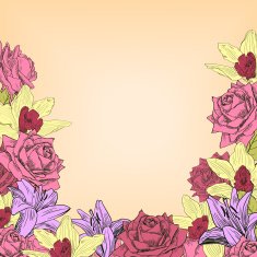 Floral frame with roses lilies and orchids