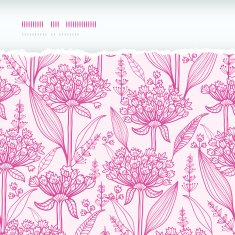 Pink lillies lineart horizontal torn seamless pattern background