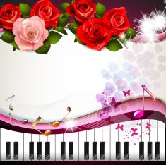 Piano keys with roses N4