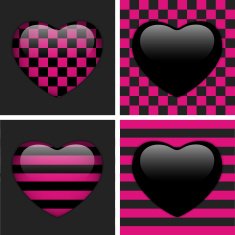Set of Four Glossy Emo Hearts Pink and Black