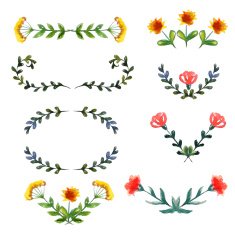 Watercolor hand drawn floral vector elements