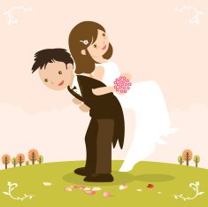 Playful Young bride and groom