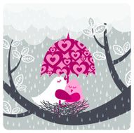 Love in the rain bird umbrella cute illustration vector