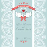 Cute wedding invitation Paisley border lace cartoon swans Vintag N2