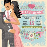 Cute wedding invitation Floral element bride groom