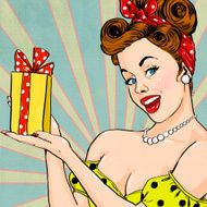 Pin up girl with the gift in vintage style N2