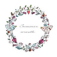 Watercolor wreath with two birds